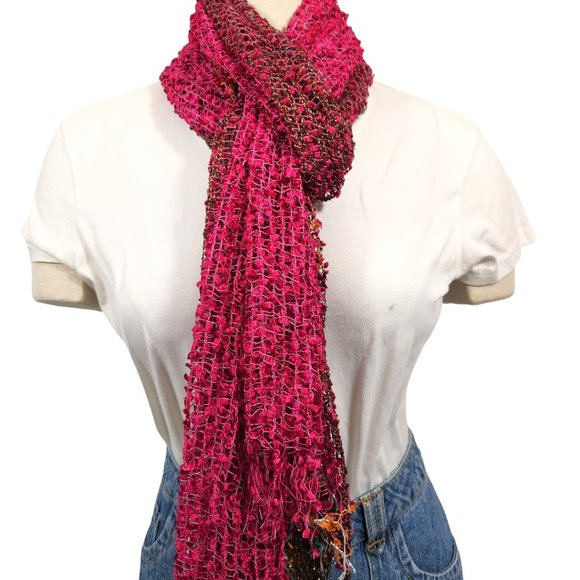 Magenta Teal Burnt Orange Poncho Vest Scarf Adjustable Tassel… - Picture 3 of 4